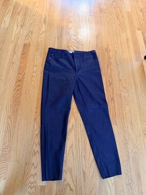 Navy Straight-Leg Trousers, leather like